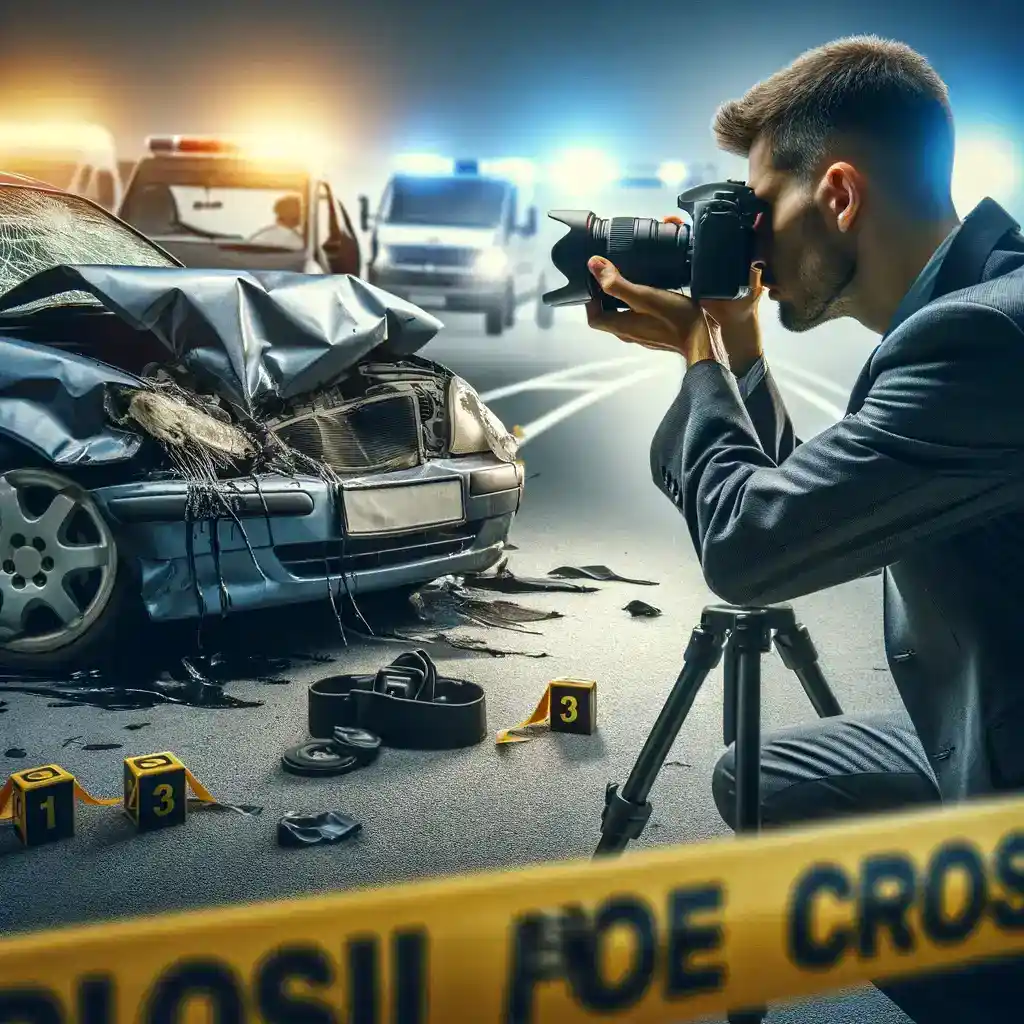 man taking photo of a car accident