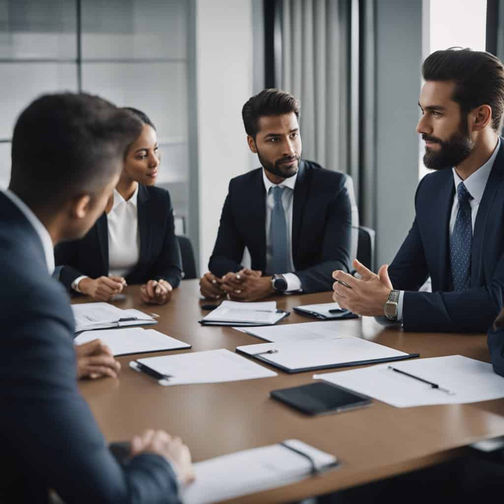 Austin car accident lawyers in a board room for a meeting for their clients.