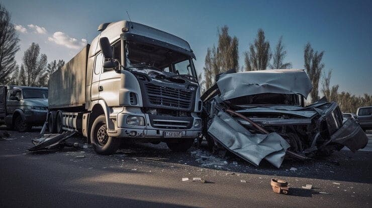 Two trucks in a collision.