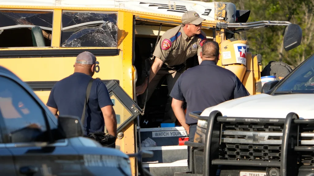 A photo from a scene of the hays bus crash.