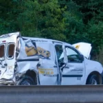 Delivery van involved in an accident.