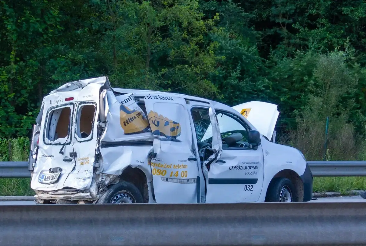 Delivery van involved in an accident.