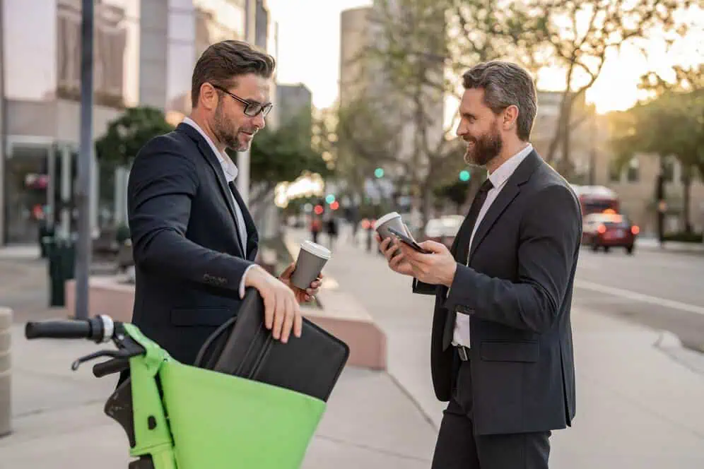 one male on a green e-bike inquiring about cases involving e-bikes