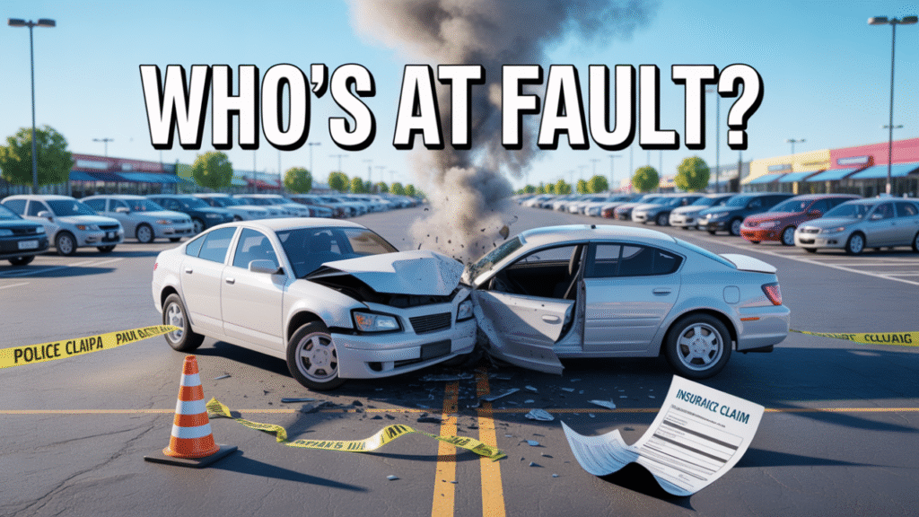 Two vehicles with front-end damage after a collision, with police tape at the scene