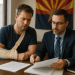 injured client meeting with a lawyer