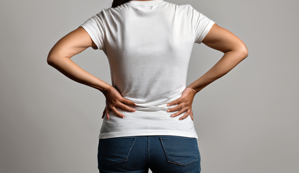 A person clutching their lower back in pain from a herniated or slipped disk.